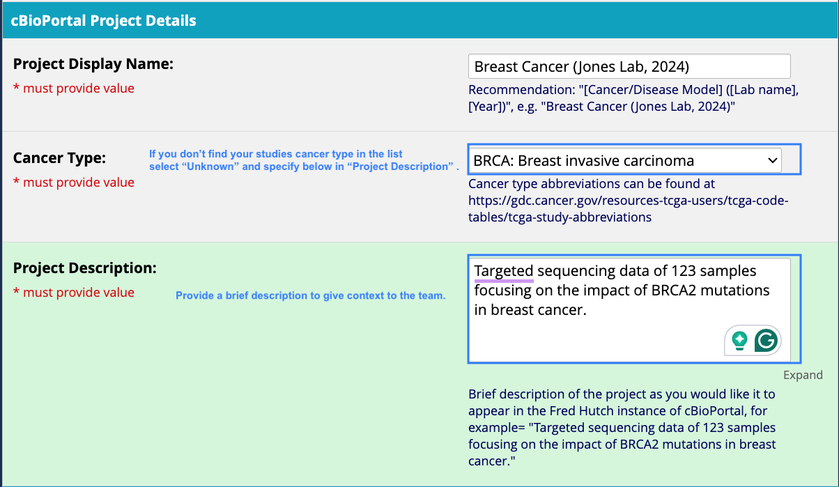 cBioPortal_Project_details