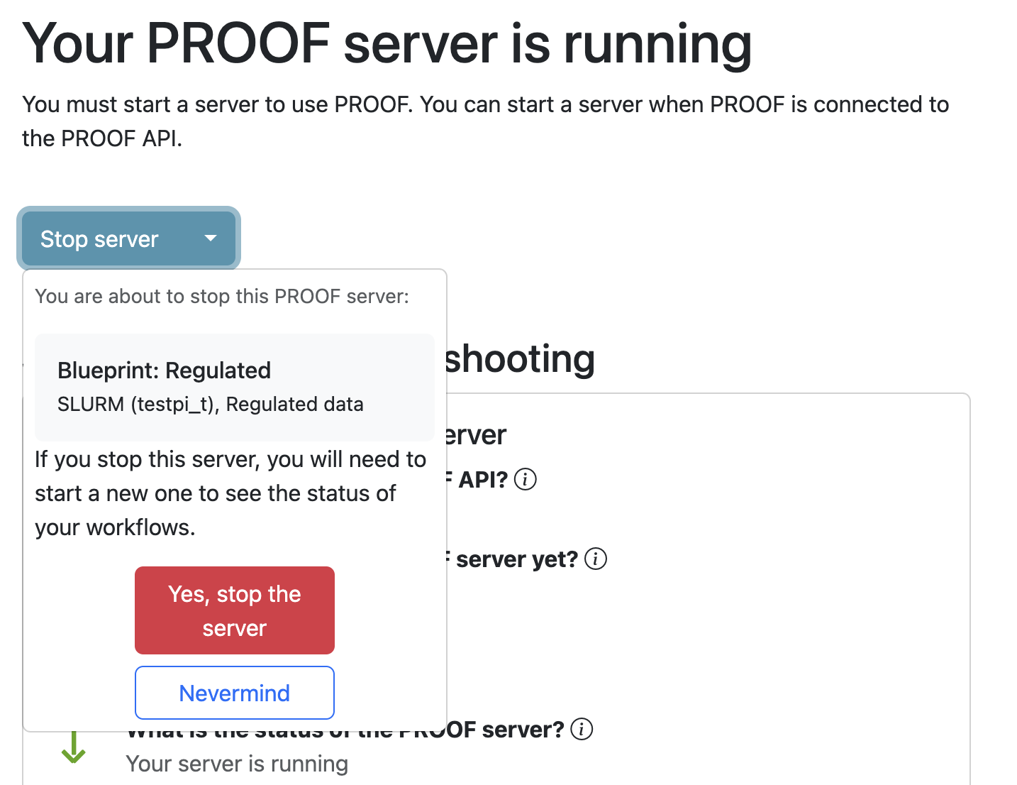 stop server dropdown