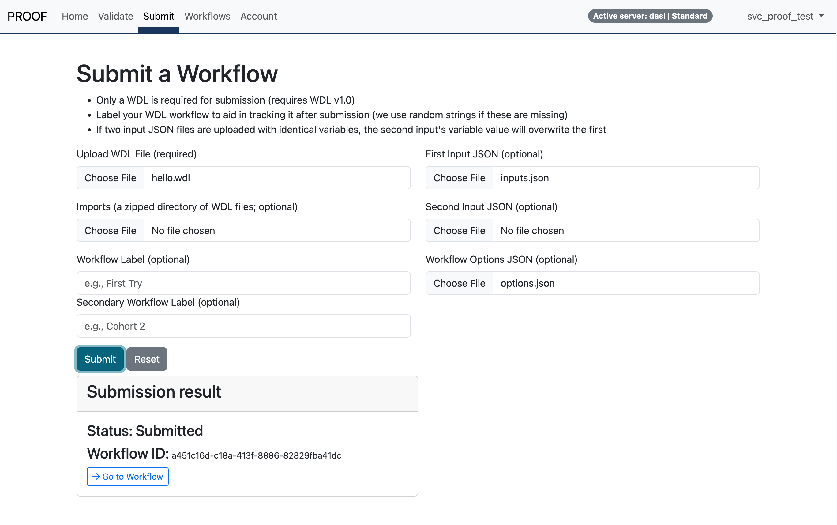 submit workflow