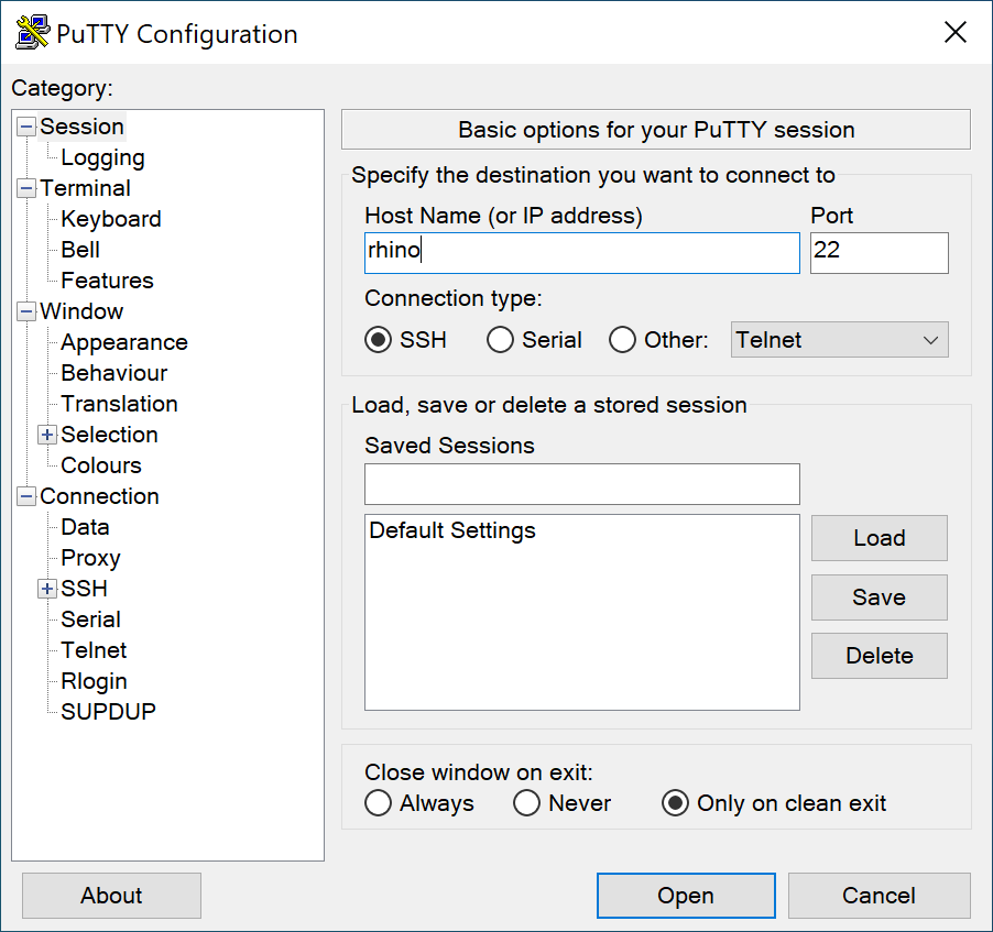 Putty config window